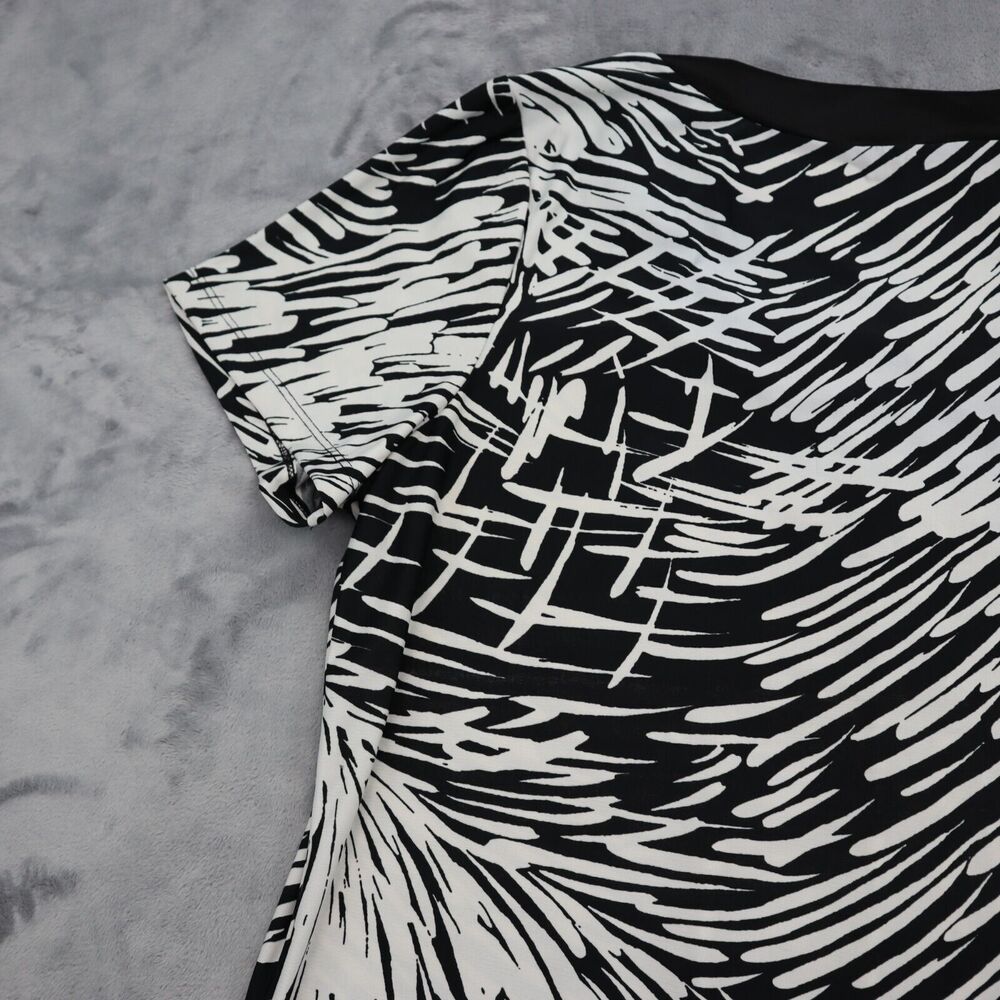 Blooming Rose Dress Womens XL Black White Casual Lightweight Short Sleeve Beaded - Picture 12 of 15